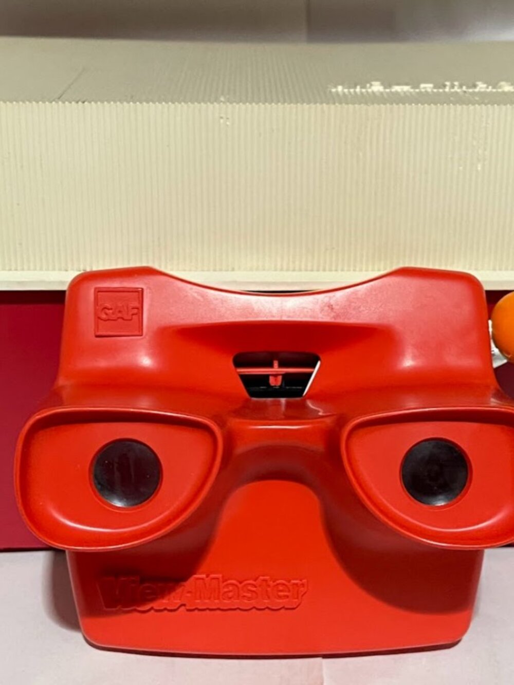 View-Master GAF Library Box Case Vintage Red White Hinged USA WITH Viewmaster